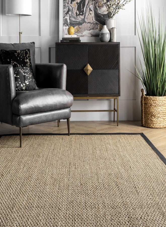 nuLOOM 3x5 Elijah Seagrass Area Rug, Black, Solid Farmhouse Style, Cotton Bordered, Basketweave, Natural Fiber, For Bedroom, Dining Room, Living Room, Hallway, Office, Kitchen, Entryway - Image 5